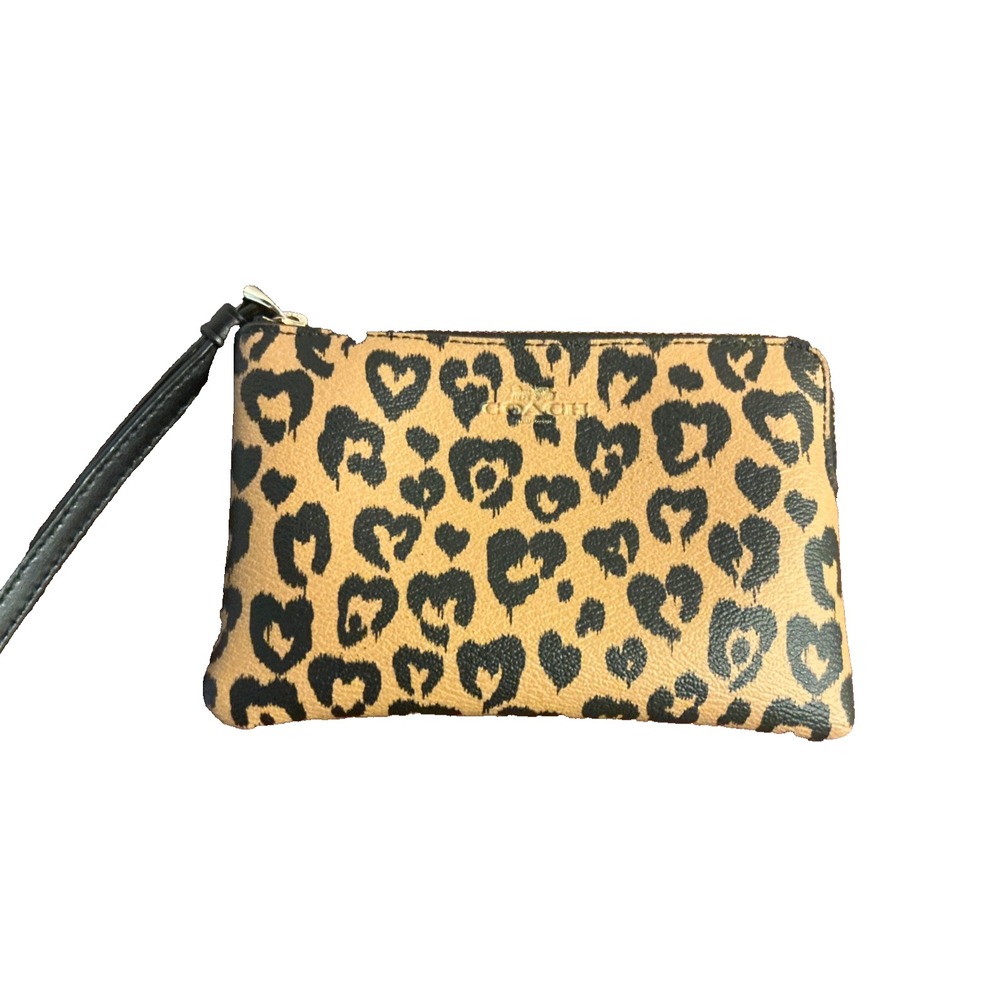 Woman's Coach Corner Zip with Tan/Black Leopard Print Wristlet